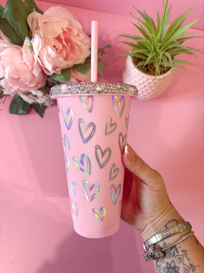 Holographic Doodle Hearts 24oz Cold Cup