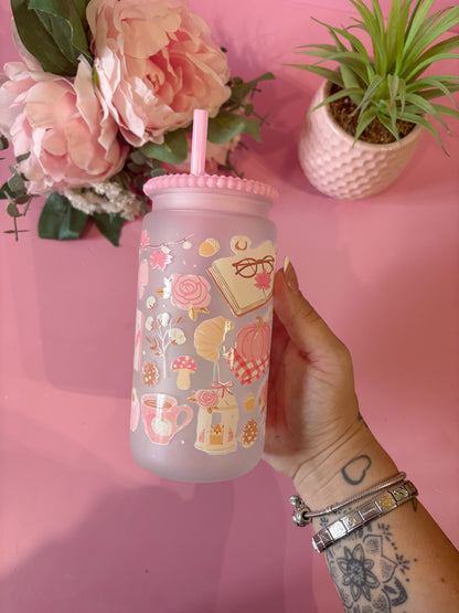 Pink Autumn 16oz Libbey Can - Plastic
