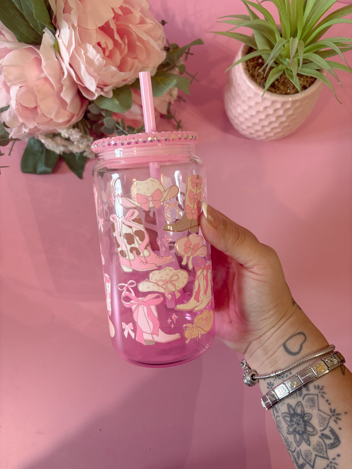 Cowgirl & Bows 16oz Libbey Can
