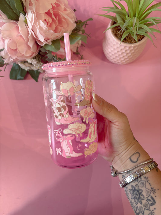 Cowgirl & Bows 16oz Libbey Can