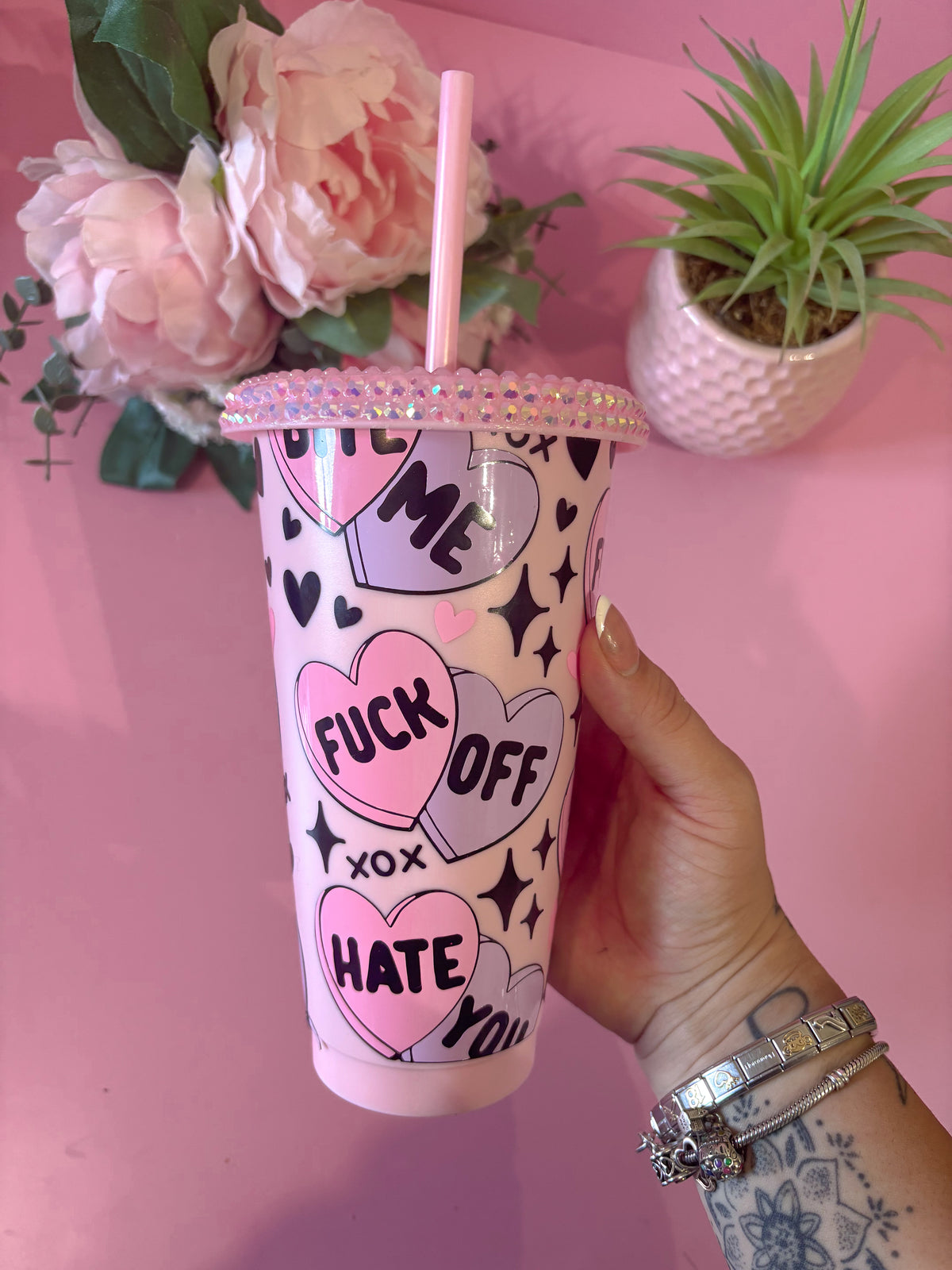 Sweary Hearts Pink 24oz Cold Cup
