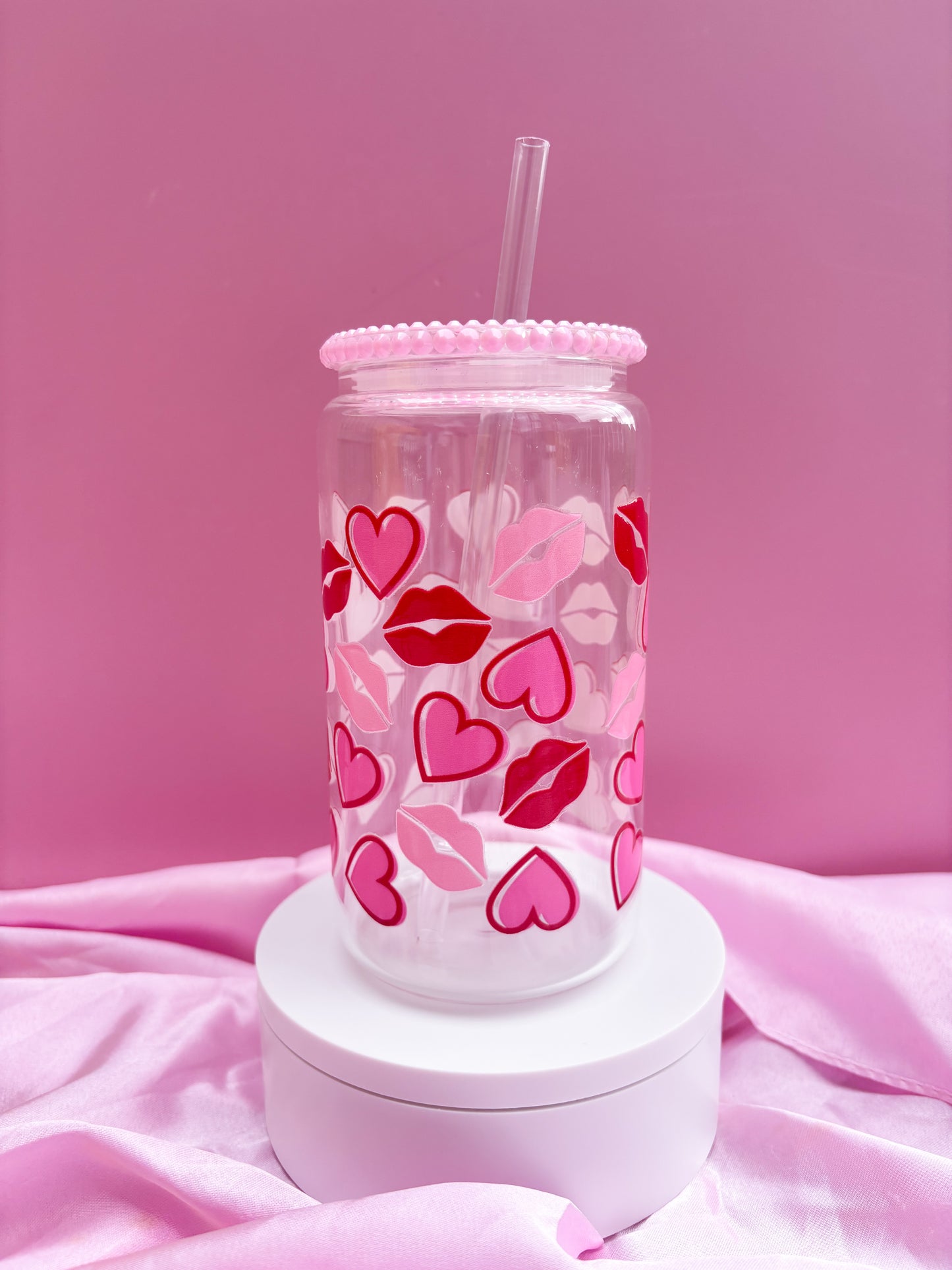 Lips & Hearts Glass Can 16oz