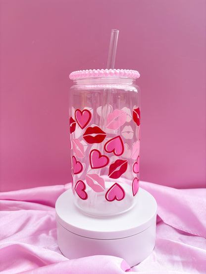 Lips & Hearts Glass Can 16oz