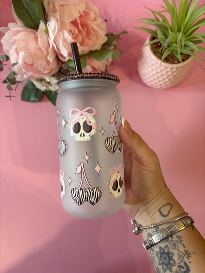 Skull & Cherries 16oz Libbey Can - Plastic