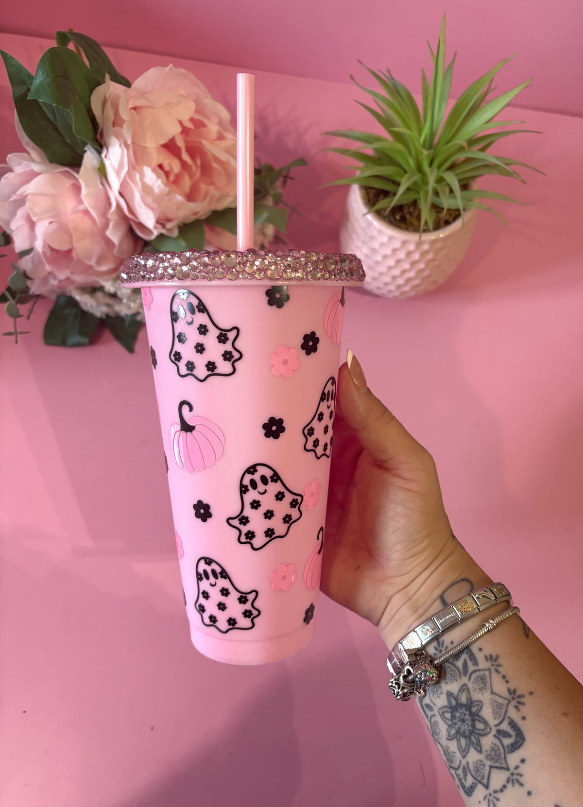 Ghost & Pumpkins Pink 24oz Cold Cup