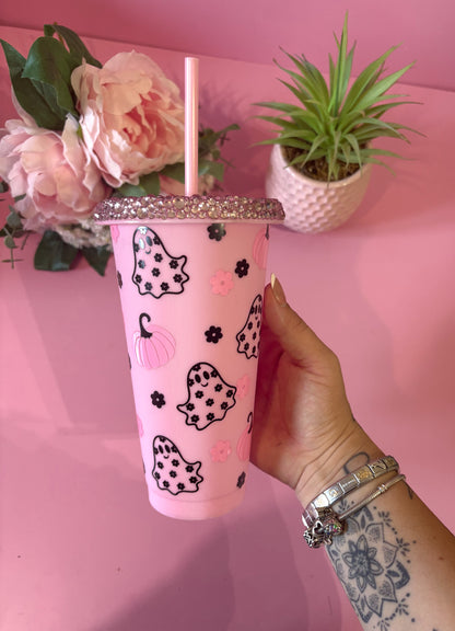 Ghost & Pumpkins Pink 24oz Cold Cup