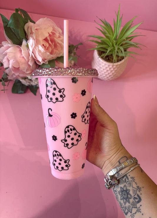 Ghost & Pumpkins Pink 24oz Cold Cup