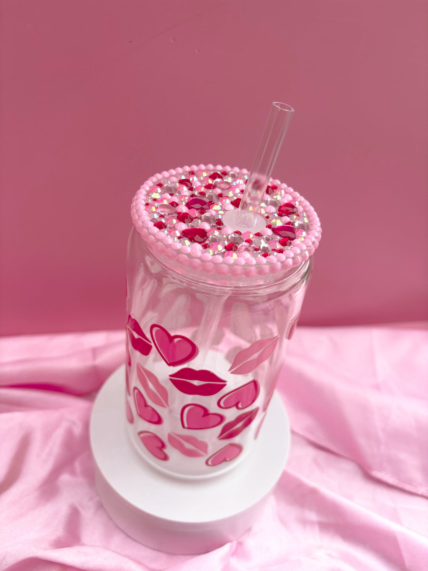 Lips & Hearts Glass Can 16oz