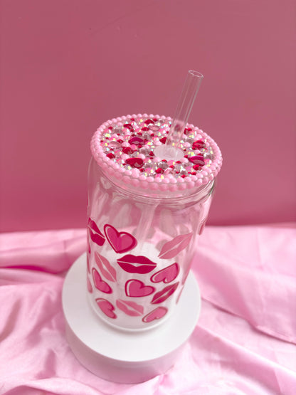 Lips & Hearts Glass Can 16oz